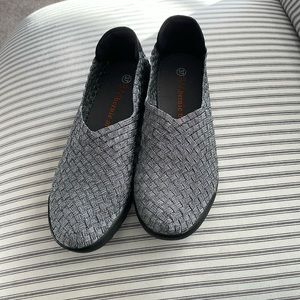Slip on metallic silver flats